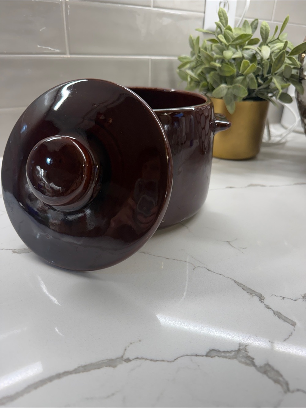 Glazed Ceramic Covered Casserole - Rich Brown